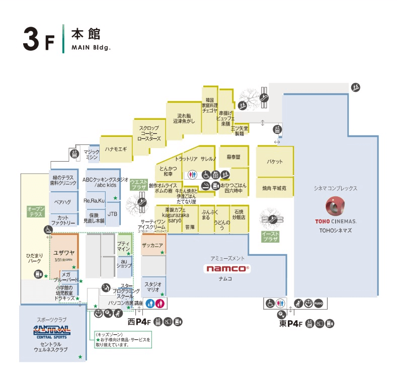 流山おおたかの森S・Cの本館3階のフロアマップ